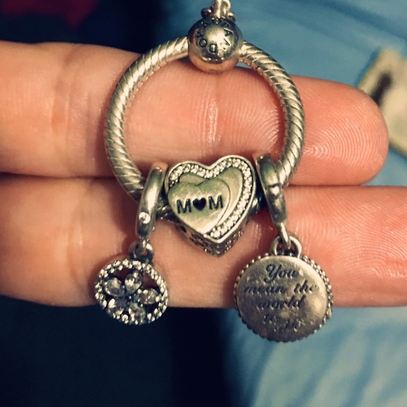 Pandora sterling silver 32” necklace with 3 Pandora charms. - Picture 1 of 1